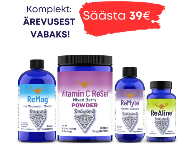 Komplekt: ÄREVUSEST VABAKS (ReMag 480, ReMyte 240, Vitamin C 420g, ReAline 60)